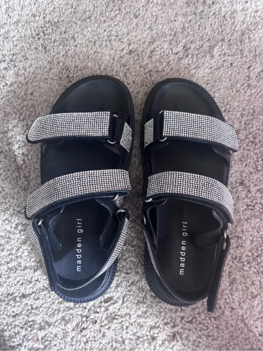 Steve Madden Black Sandals with Sparkling Silver Velcro Straps